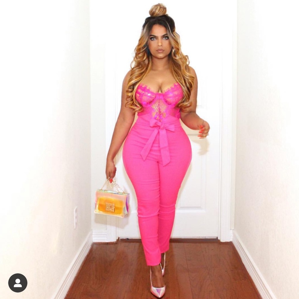 Neon Pink Lace Bodysuit π - Picture 3 of 8